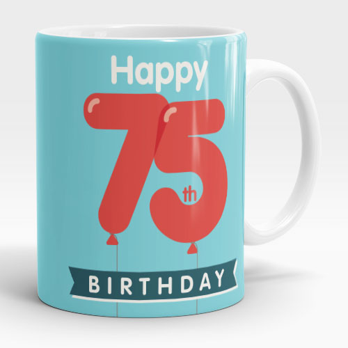 75th birthday balloons mug