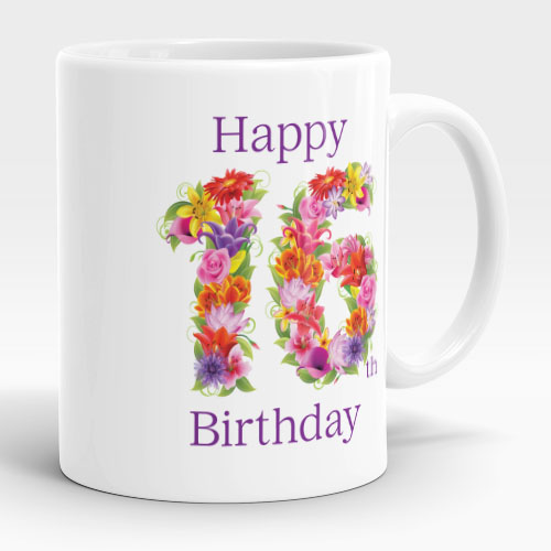 floral 16th birthday mug