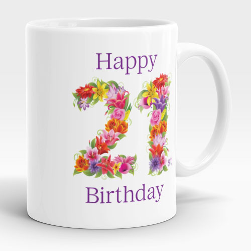 floral 21st birthday mug