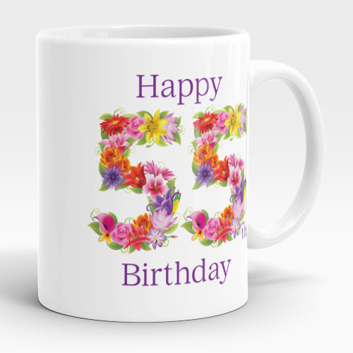 floral 55th birthday mug