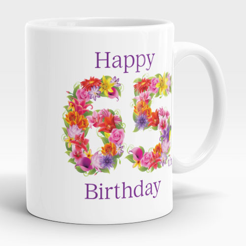 floral 65th birthday mug