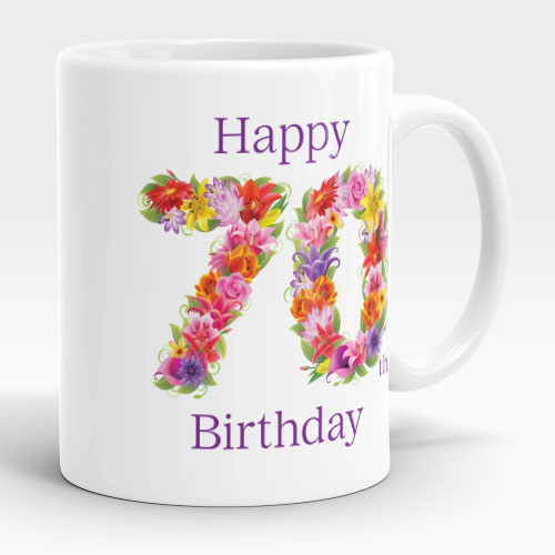 floral 70th birthday mug