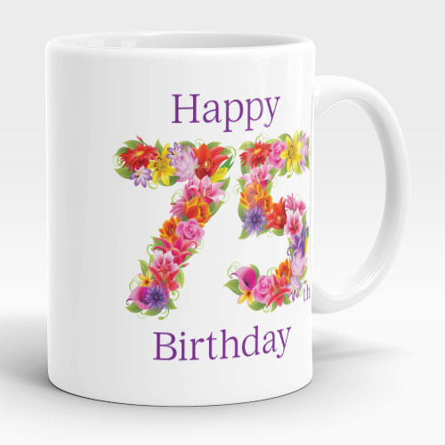 floral 75th birthday mug