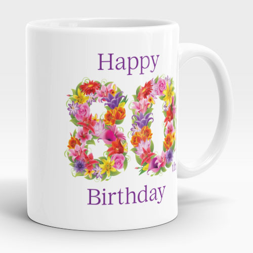 floral 80th birthday mug