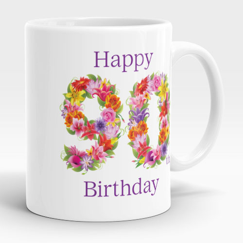 floral 90th birthday mug