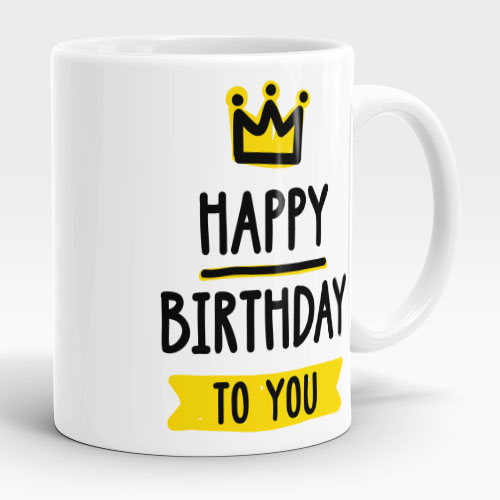 yellow crown happy birthday to you mug