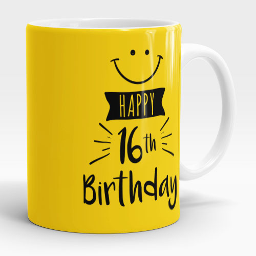 16th yellow smiley face happy birthday mug