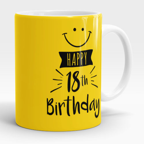 18th yellow smiley face happy birthday mug