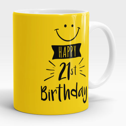 21st yellow smiley face happy birthday mug