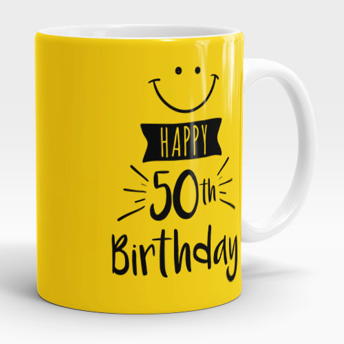 50th yellow smiley face happy birthday mug