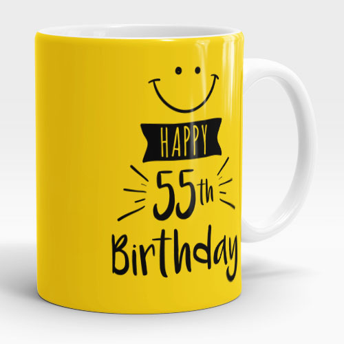 55th yellow smiley face happy birthday mug