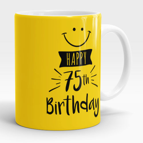 75th yellow smiley face happy birthday mug