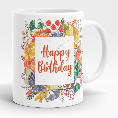 autumn flowers happy birthday mug