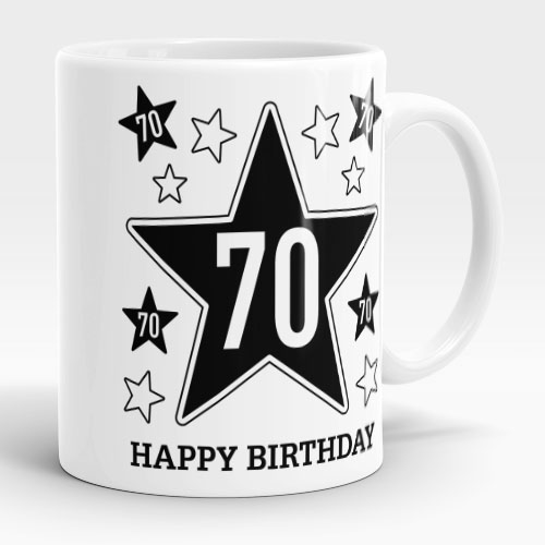 70th birthday gift mug stars design