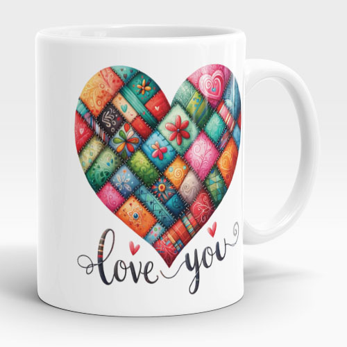 patchwork heart love you mug