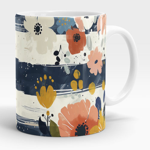 blue stripes and flowers mug