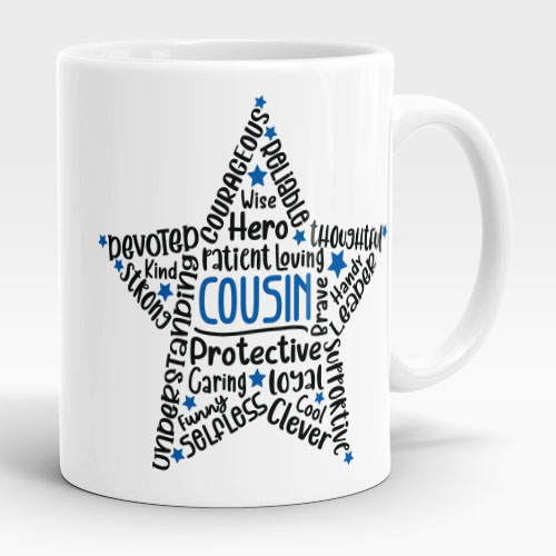 cousin word cloud star mug